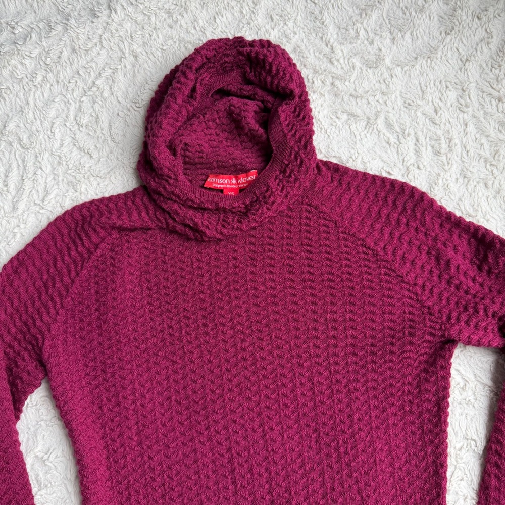 Krimson Klover Permafrost Sweater Hoodie Plumberry Magenta Wool Textured Knit XS - Picture 6 of 11